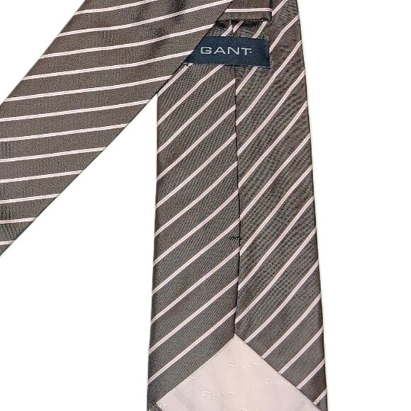 Gant Silk Repp Tie Men’s Long 62.5” Brown Pink Stripe Preppy Designer Wide New - Picture 4 of 4